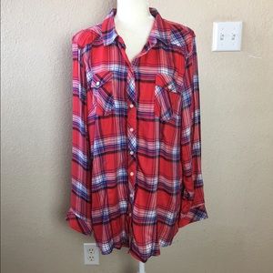 Torrid Red Plaid Camp Button Down Shirt